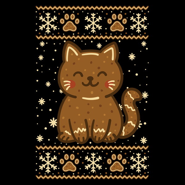 Gingerbread Cat Ugly Sweater - Adult & Kids T-Shirts, Sweatshirts & Hoodies apparel design preview 1