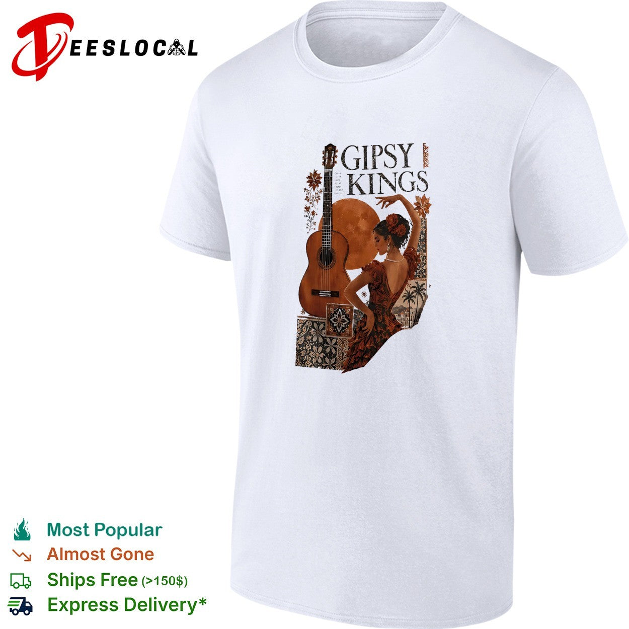 Gipsy Kings flamenco dancer acoustic guitar - Adult & Kids T-Shirts, Sweatshirts & Hoodies apparel design preview 1