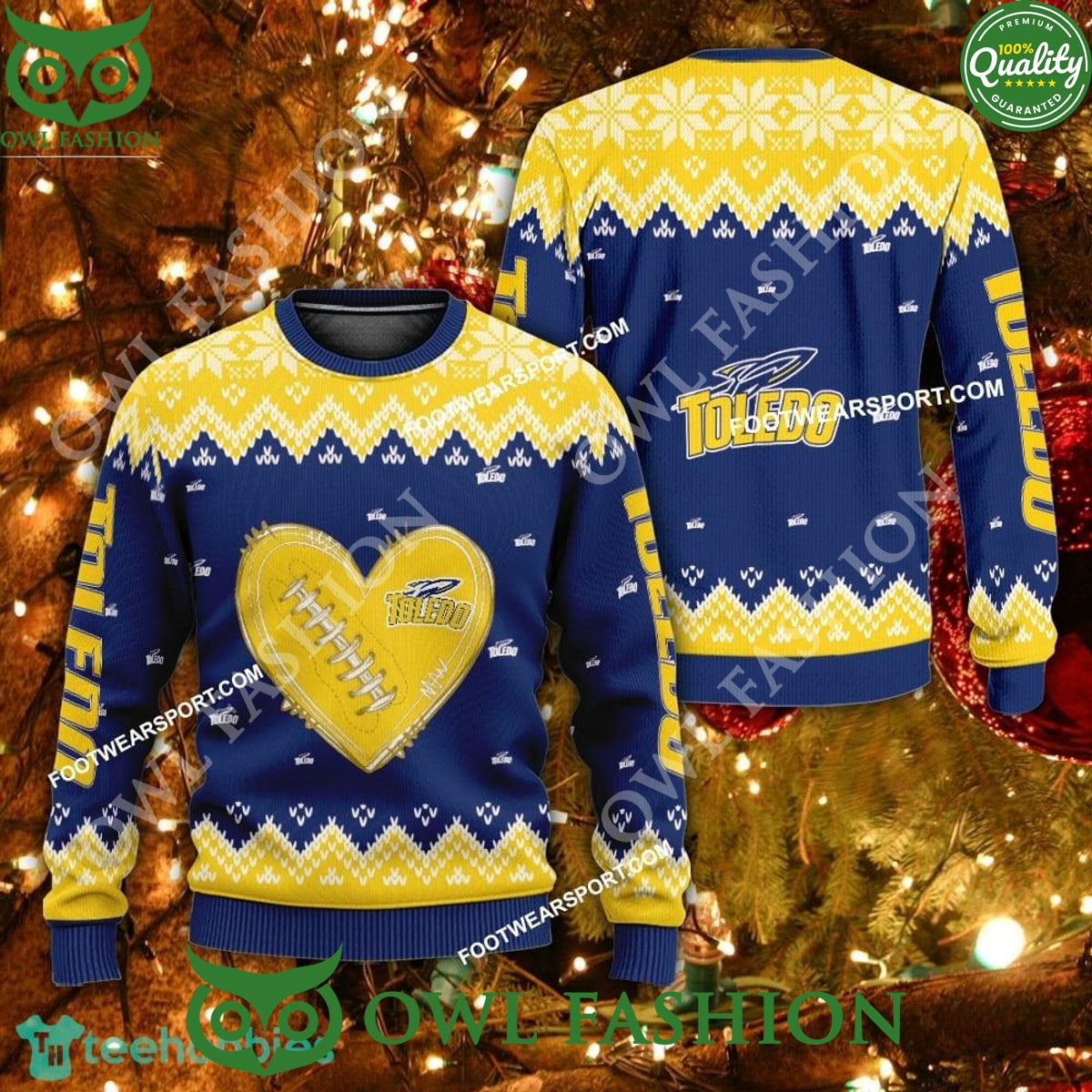 Logo Pattern Heart Football Toledo Rockets 3D Ugly - Adult & Kids T-Shirts, Sweatshirts & Hoodies apparel design preview 1