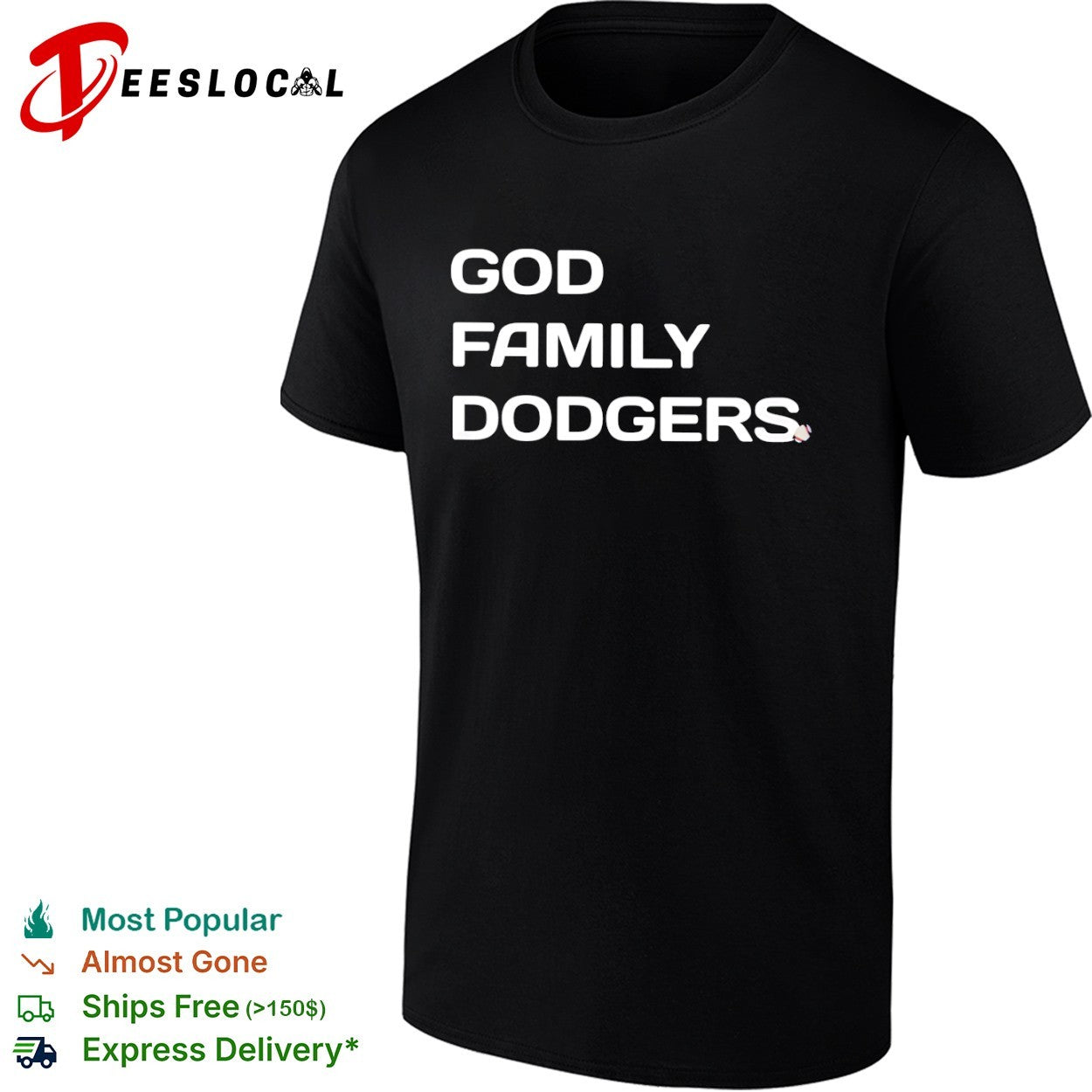 God Family Dodgers MLB Baseball Faith - Adult & Kids T-Shirts, Sweatshirts & Hoodies apparel design preview 1