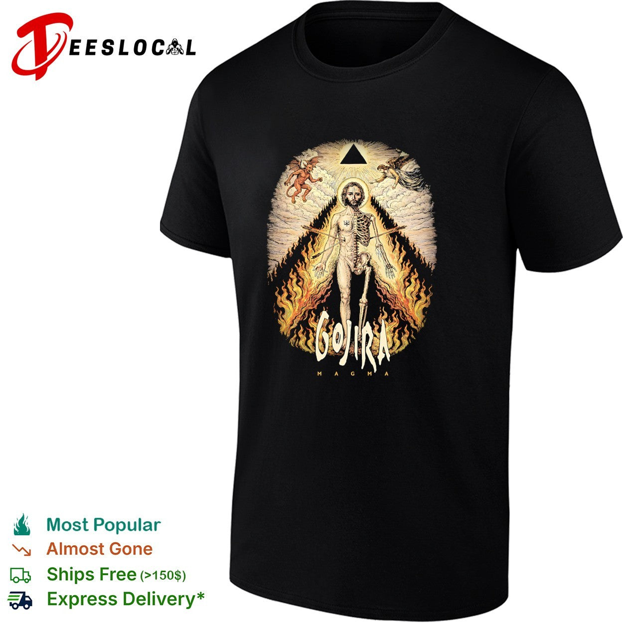 Gojira Magma half skeleton human devil angel flames - Adult & Kids T-Shirts, Sweatshirts & Hoodies apparel design preview 1