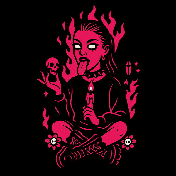 Goth Girl In Pink Flames Occult Vib - Adult & Kids T-Shirts, Sweatshirts & Hoodies apparel design preview 1