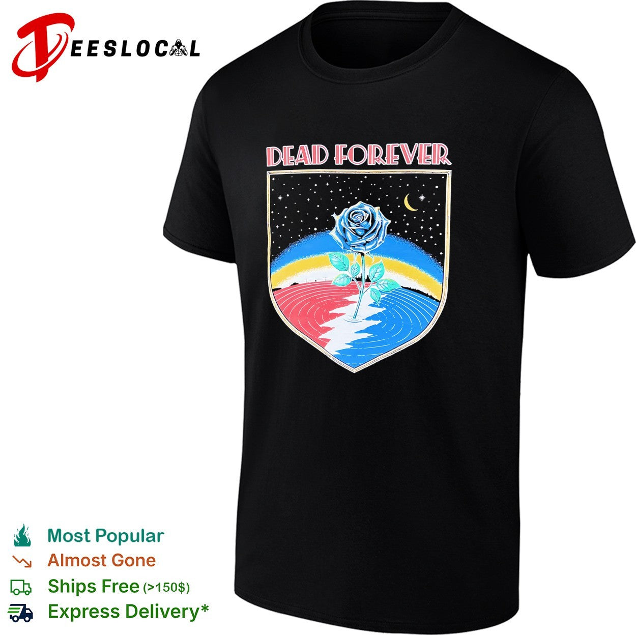 Grateful Dead forever rose skull rainbow Dead60 - Adult & Kids T-Shirts, Sweatshirts & Hoodies apparel design preview 1