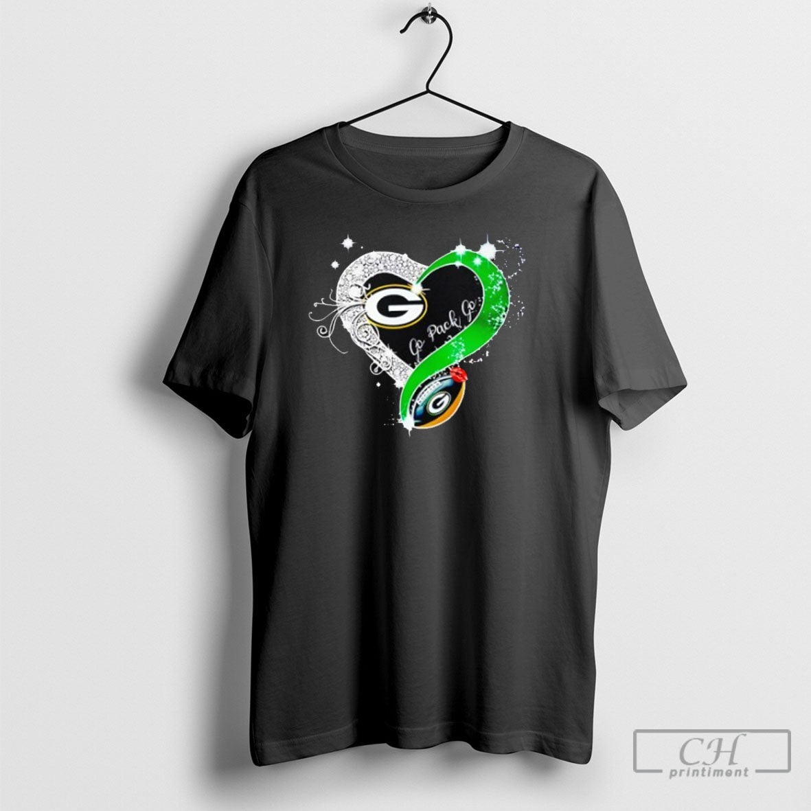 Green Bay Packers Go Pack Diamond Heart 2025 - Adult & Kids T-Shirts, Sweatshirts & Hoodies apparel design preview 1