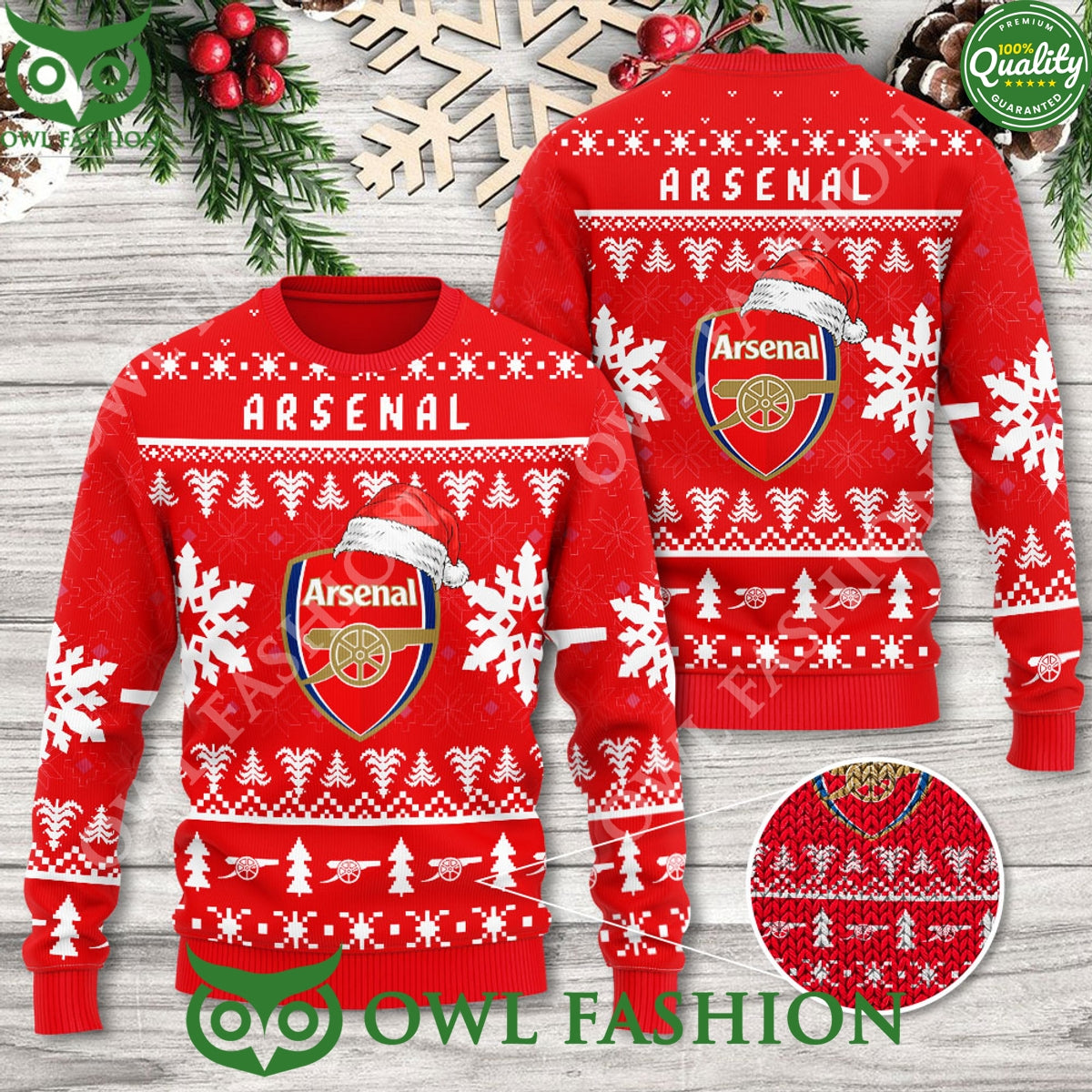 Arsenal Premier League Christmas Pattern 3D Ugly - Adult & Kids T-Shirts, Sweatshirts & Hoodies apparel design preview 1