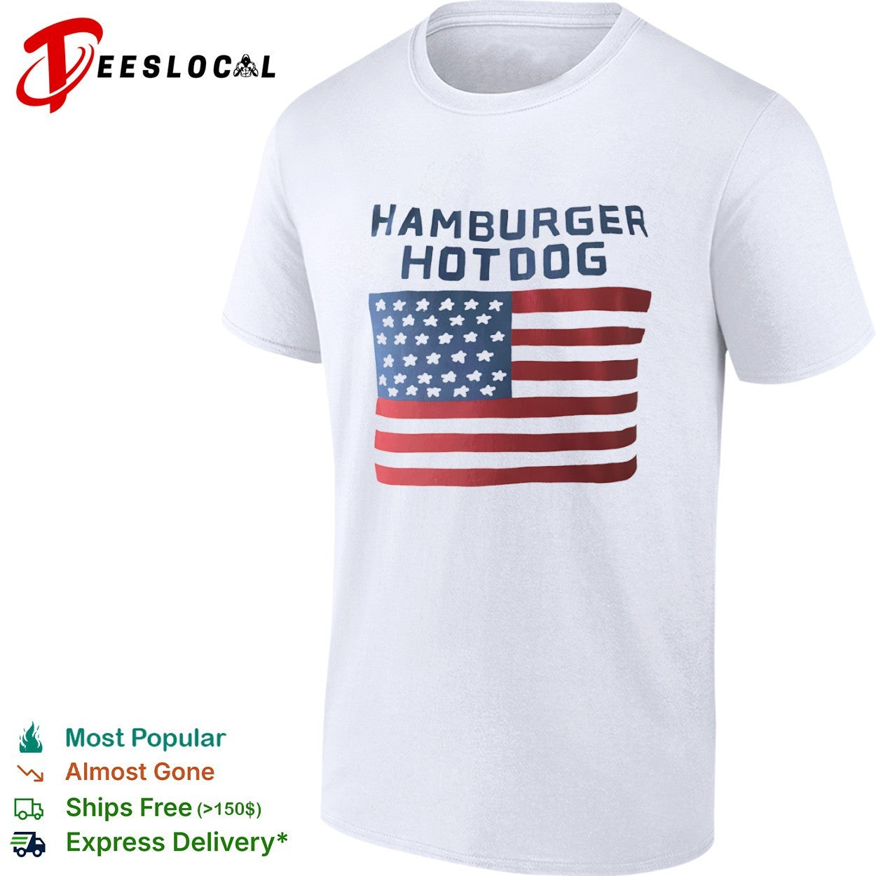 Hamburger Hotdog American Flag July 4th Independence - Adult & Kids T-Shirts, Sweatshirts & Hoodies apparel design preview 1