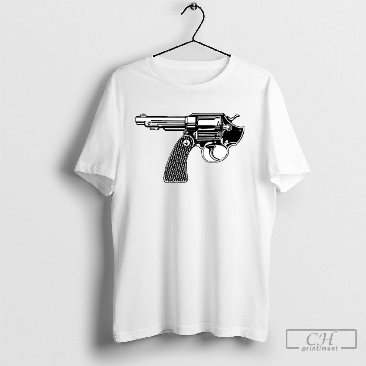 Handgun Black And White Revolver Gun Blueprint - Adult & Kids T-Shirts, Sweatshirts & Hoodies apparel design preview 1