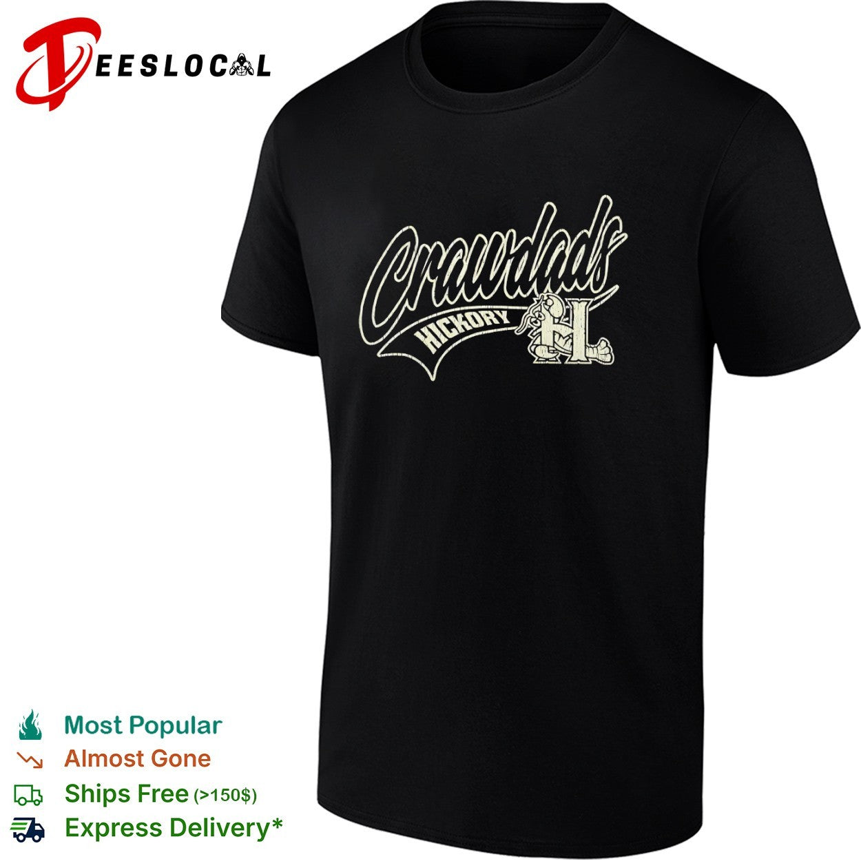 Hickory Crawdads Distressed Logo Minor League - Adult & Kids T-Shirts, Sweatshirts & Hoodies apparel design preview 1