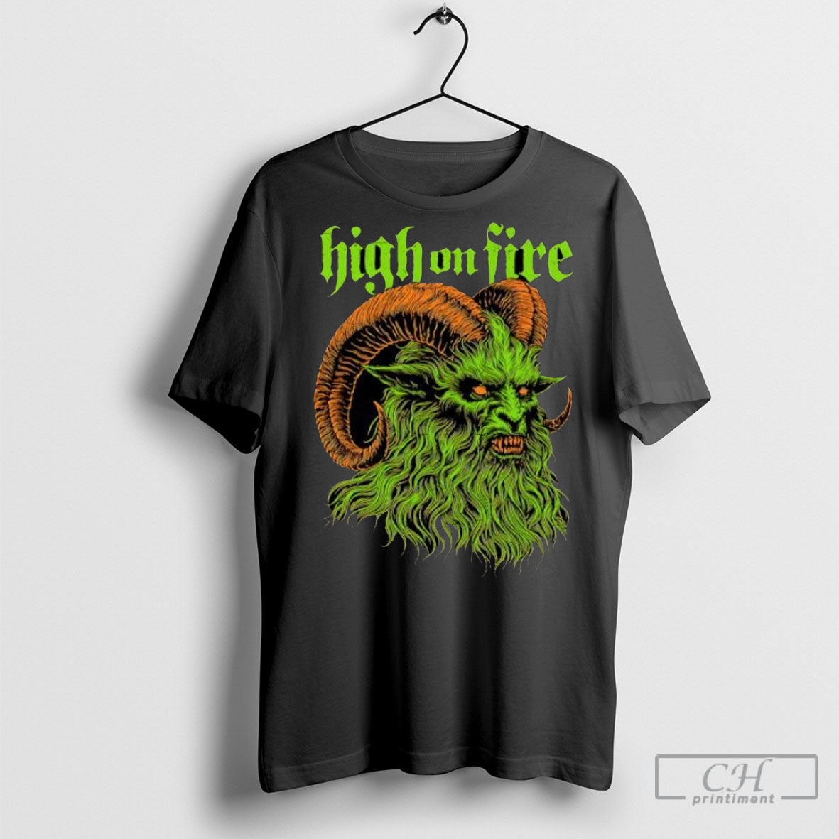 High On Fire Demonic Green Ram Monster Head Metal - Adult & Kids T-Shirts, Sweatshirts & Hoodies apparel design preview 1