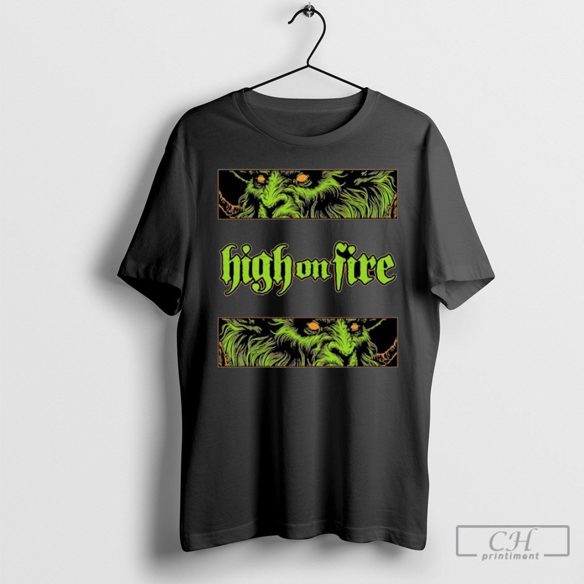 High On Fire Demonic Green Ram Monster Head - Adult & Kids T-Shirts, Sweatshirts & Hoodies apparel design preview 1