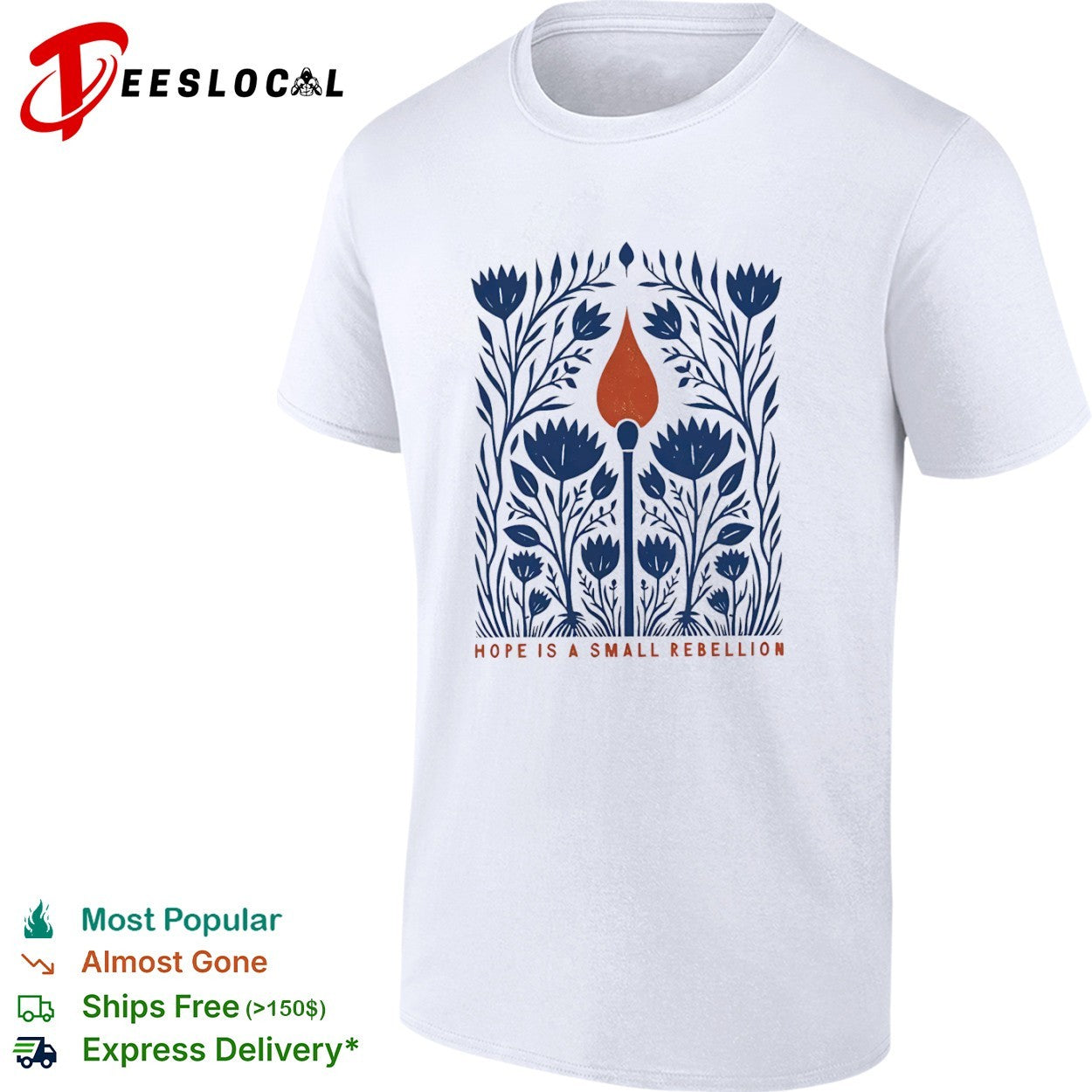 Hope is a Small Rebellion Match Floral Folk Art - Adult & Kids T-Shirts, Sweatshirts & Hoodies apparel design preview 1