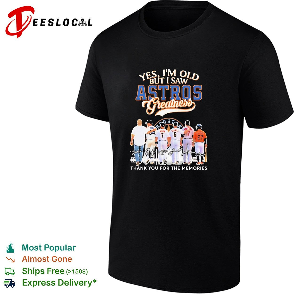 Houston Astros yes I'm old but I saw greatness Ryan - Adult & Kids T-Shirts, Sweatshirts & Hoodies apparel design preview 1
