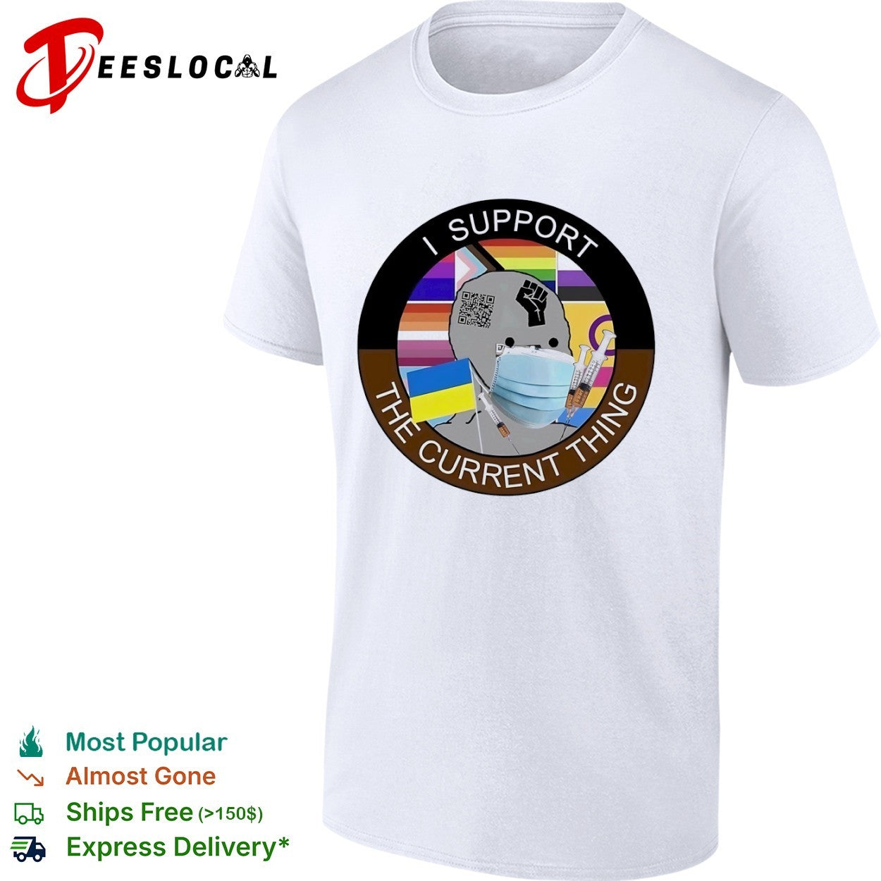 I Support The Current Thing Wojak Political Satire - Adult & Kids T-Shirts, Sweatshirts & Hoodies apparel design preview 1
