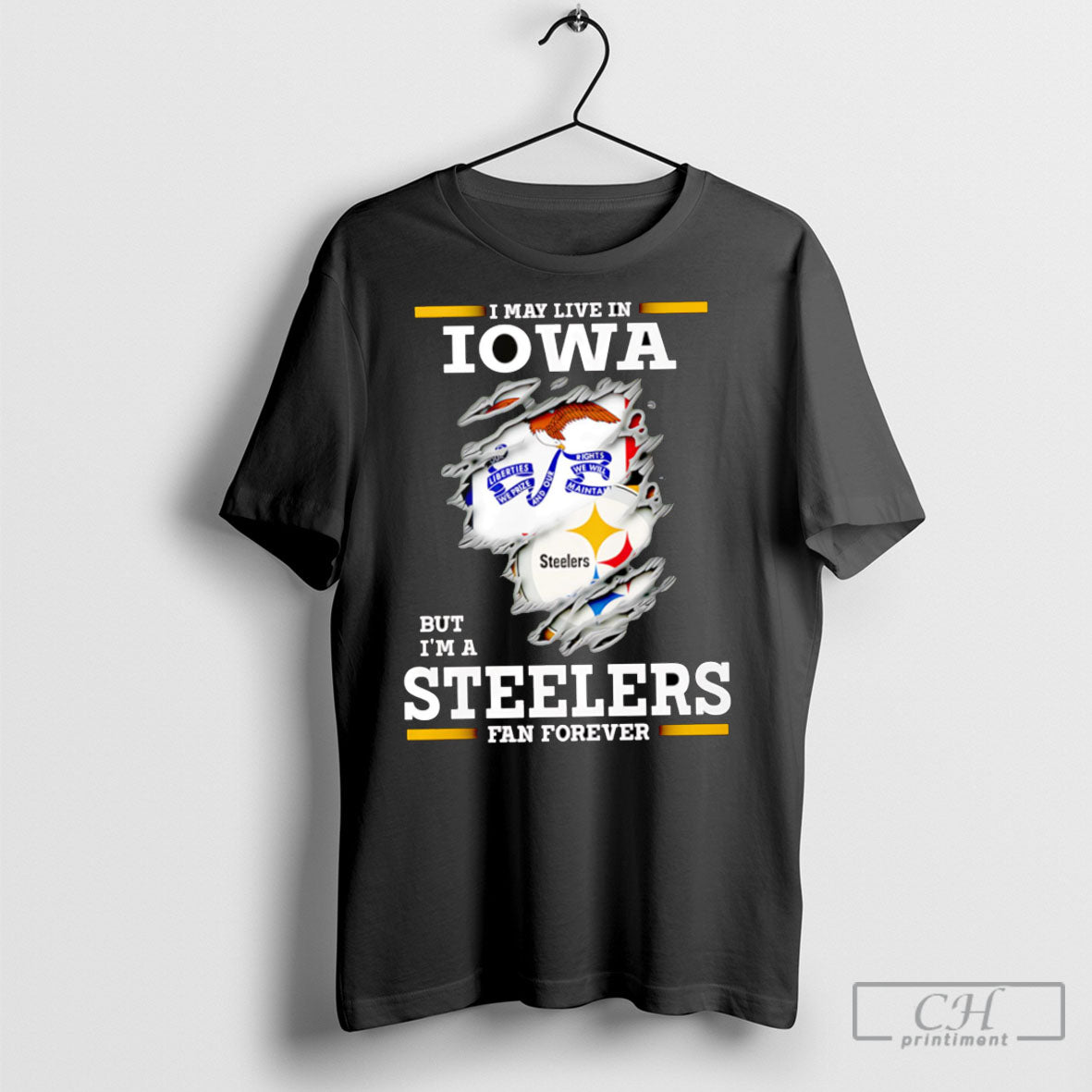 I May Live In Iowa But Im A Steelers Fan Forever - Adult & Kids T-Shirts, Sweatshirts & Hoodies apparel design preview 1