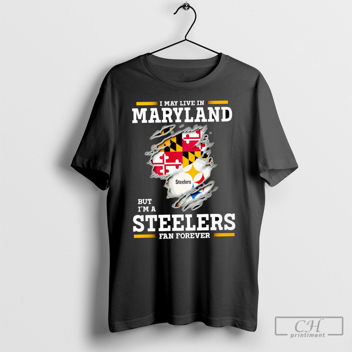 I May Live In Maryland But Im A Steelers Fan Forever - Adult & Kids T-Shirts, Sweatshirts & Hoodies apparel design preview 1