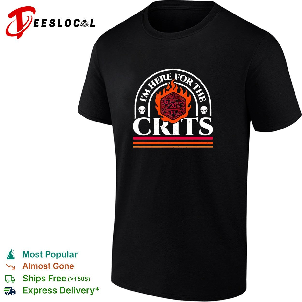 I'm here for the crits D20 flaming dice DnD skulls - Adult & Kids T-Shirts, Sweatshirts & Hoodies apparel design preview 1