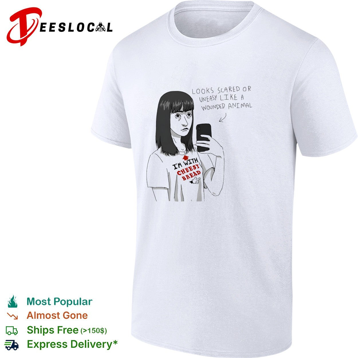 I'm with cheesy bread scared selfie - Adult & Kids T-Shirts, Sweatshirts & Hoodies apparel design preview 1