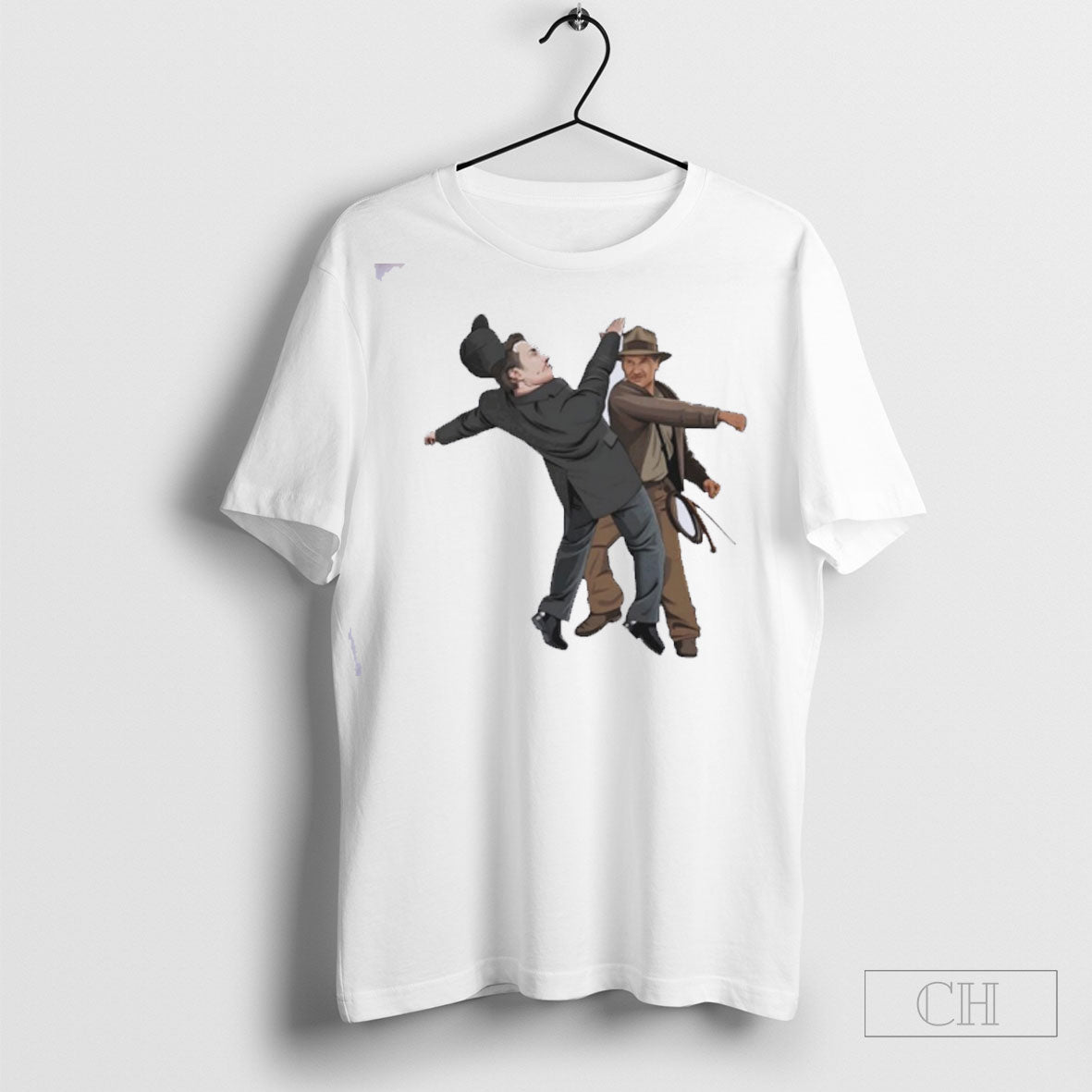 Indiana Jones Punching Elon Musk While He S Giving - Adult & Kids T-Shirts, Sweatshirts & Hoodies apparel design preview 1