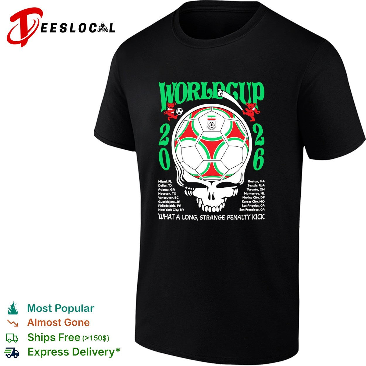 Iran World Cup 2026 Grateful Dead steal your face - Adult & Kids T-Shirts, Sweatshirts & Hoodies apparel design preview 1