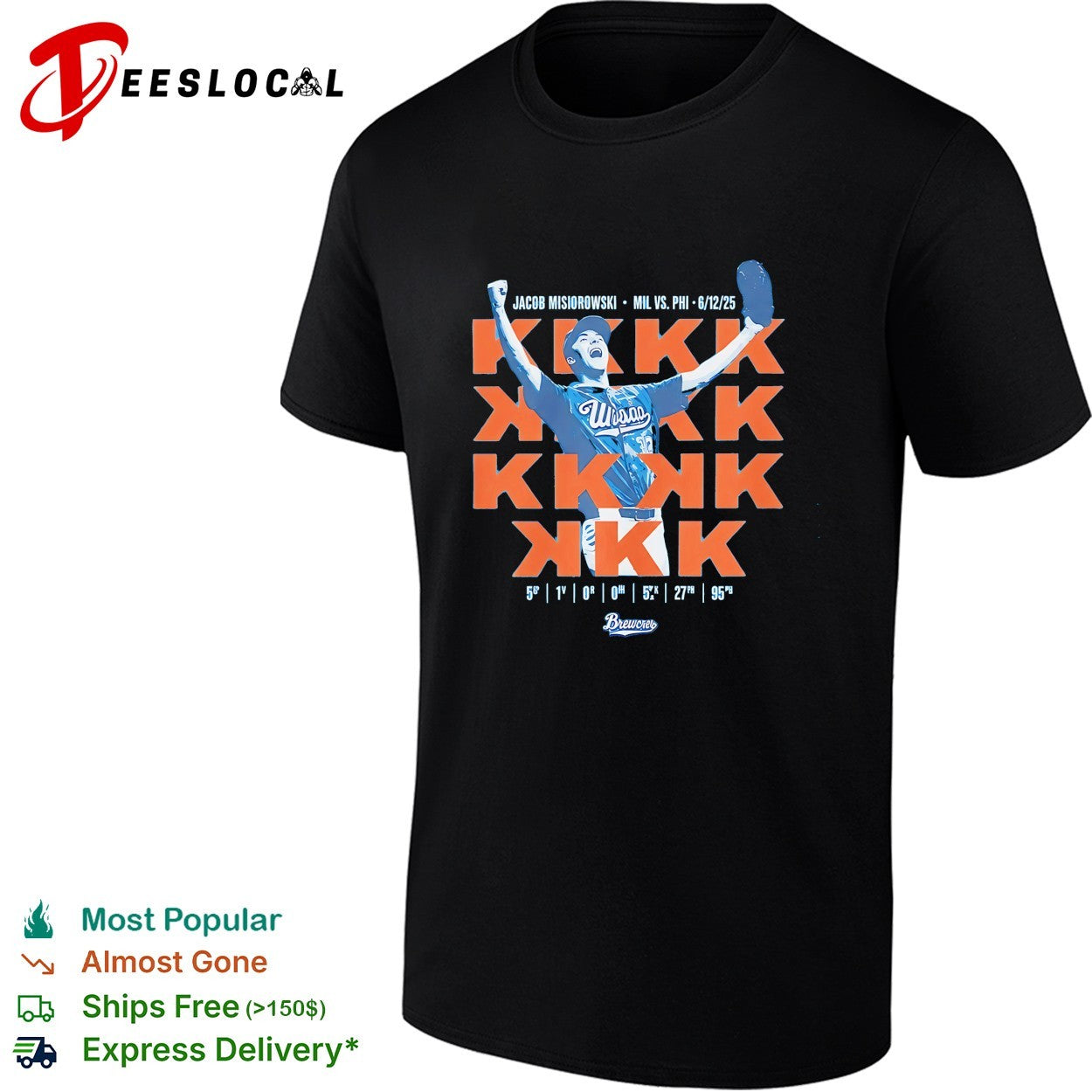 Jacob Misiorowski Milwaukee Brewers 5 strikeouts MIL - Adult & Kids T-Shirts, Sweatshirts & Hoodies apparel design preview 1