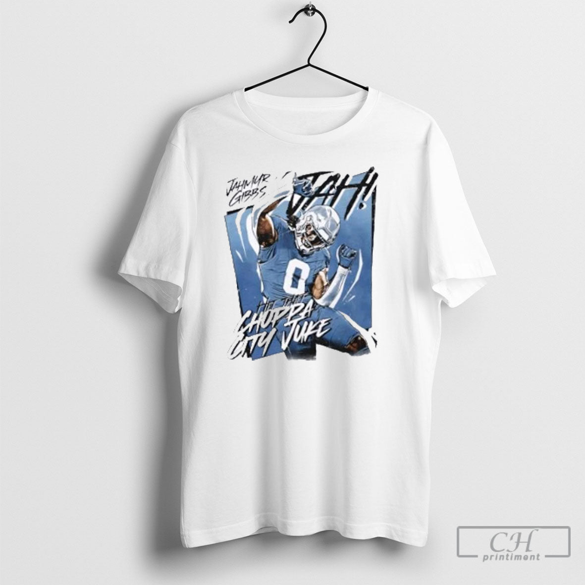 Jahmyr Gibbs Detroit Lions Choppa City Juke - Adult & Kids T-Shirts, Sweatshirts & Hoodies apparel design preview 1