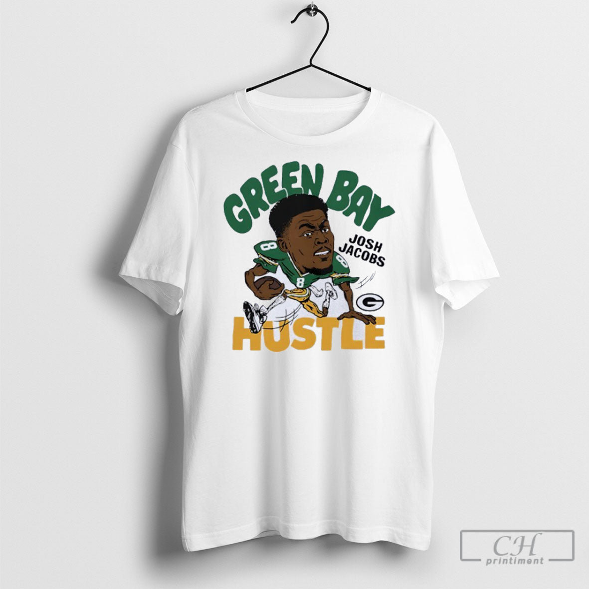 Josh Jacobs Hustle Green Bay Packers Football - Adult & Kids T-Shirts, Sweatshirts & Hoodies apparel design preview 1