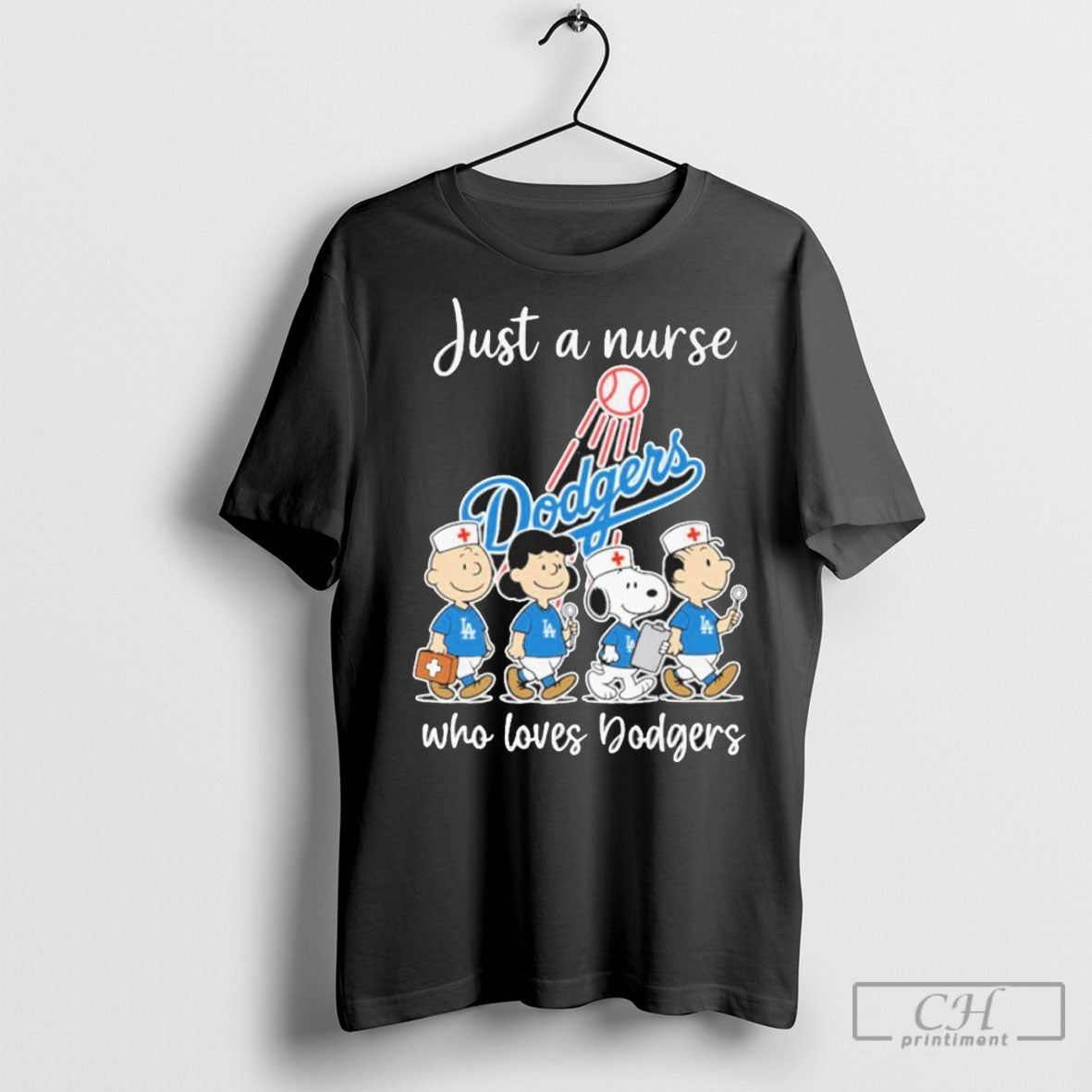 Just A Nurse Dodgers Who Loves Peanuts - Adult & Kids T-Shirts, Sweatshirts & Hoodies apparel design preview 1