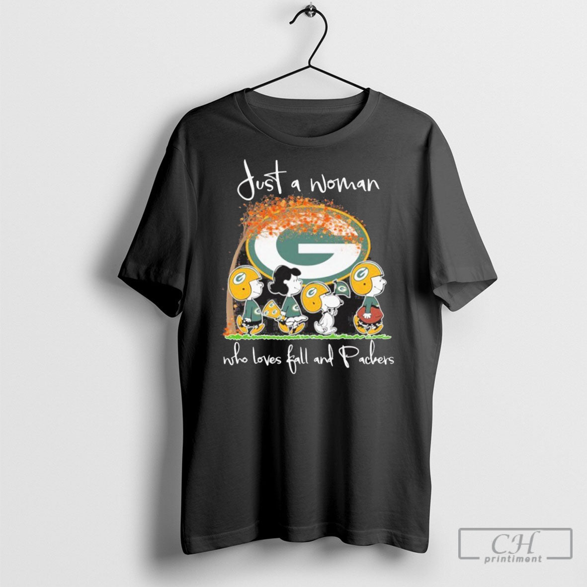 Just A Woman Who Loves Fall And Green Bay Packers X - Adult & Kids T-Shirts, Sweatshirts & Hoodies apparel design preview 1
