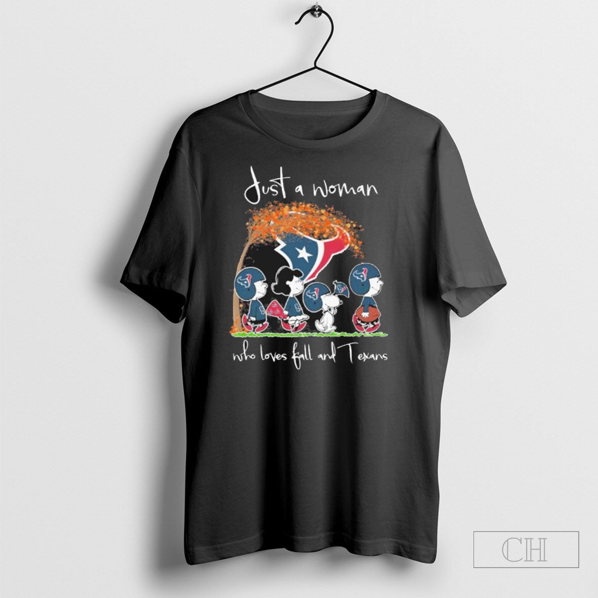 Just A Woman Who Loves Fall And Houston Texans X The - Adult & Kids T-Shirts, Sweatshirts & Hoodies apparel design preview 1