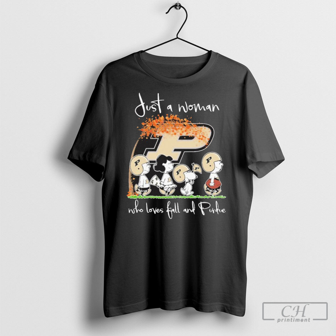 Just A Woman Who Loves Fall And Purdue Boilermakers X - Adult & Kids T-Shirts, Sweatshirts & Hoodies apparel design preview 1