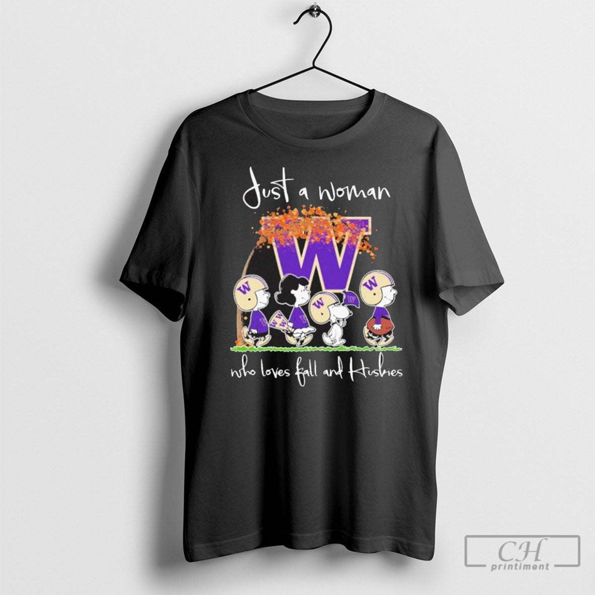 Just A Woman Who Loves Fall And Washington Huskies X - Adult & Kids T-Shirts, Sweatshirts & Hoodies apparel design preview 1