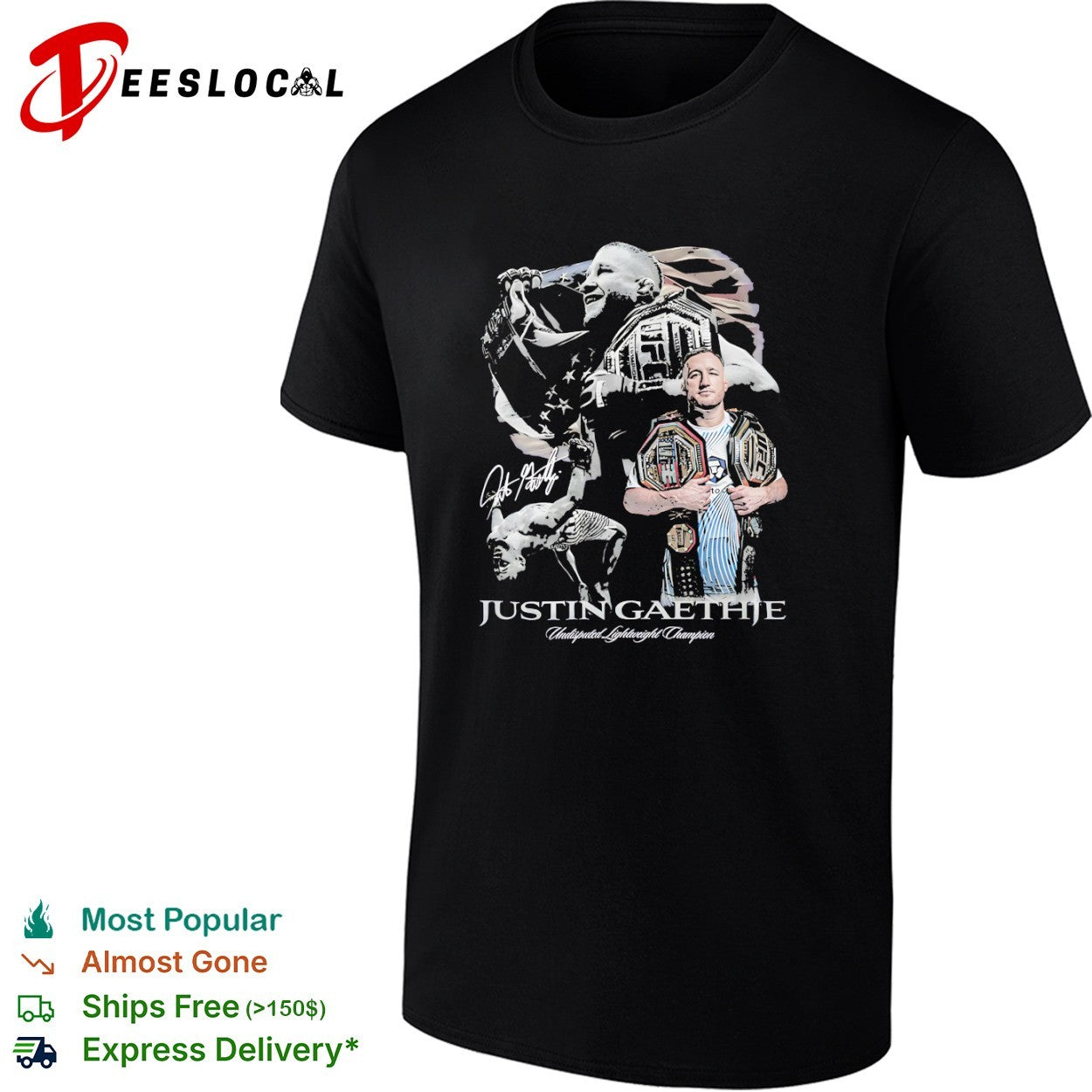 Justin Gaethje UFC Undisputed Lightweight Champion - Adult & Kids T-Shirts, Sweatshirts & Hoodies apparel design preview 1