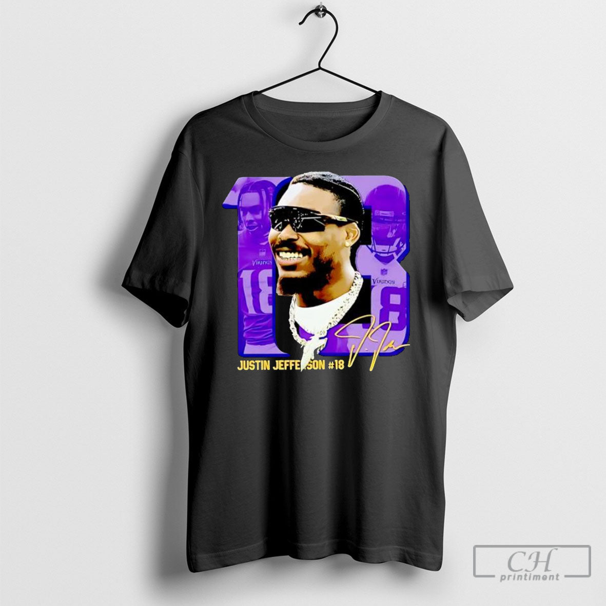 Justin Jefferson 18 Vikings Football Player Portrait - Adult & Kids T-Shirts, Sweatshirts & Hoodies apparel design preview 1
