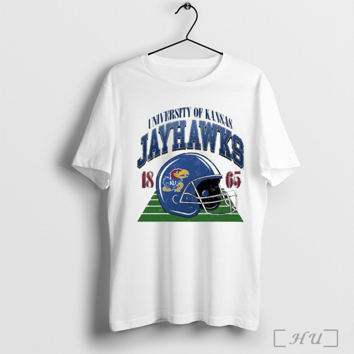 Kansas Jayhawks Distressed Football Helmet - Adult & Kids T-Shirts, Sweatshirts & Hoodies apparel design preview 1