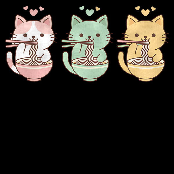 Kawaii Cats Ramen Trio Illustration - Adult & Kids T-Shirts, Sweatshirts & Hoodies apparel design preview 1