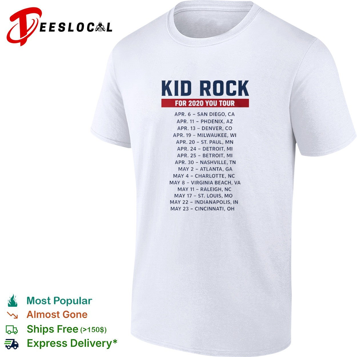 Kid Rock for 2020 you tour dates - Adult & Kids T-Shirts, Sweatshirts & Hoodies apparel design preview 1