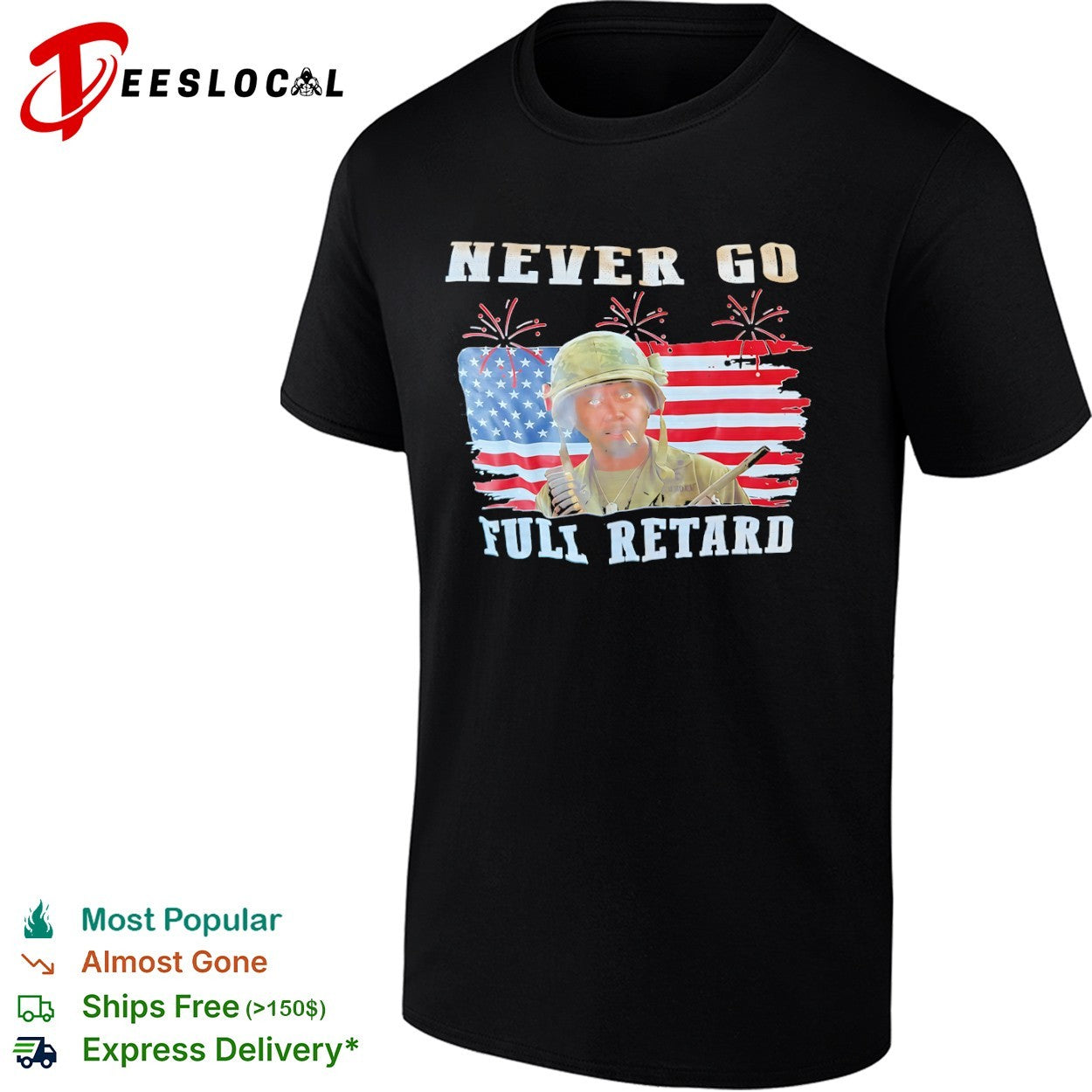 Kirk Lazarus Tropic Thunder never go full retard US - Adult & Kids T-Shirts, Sweatshirts & Hoodies apparel design preview 1
