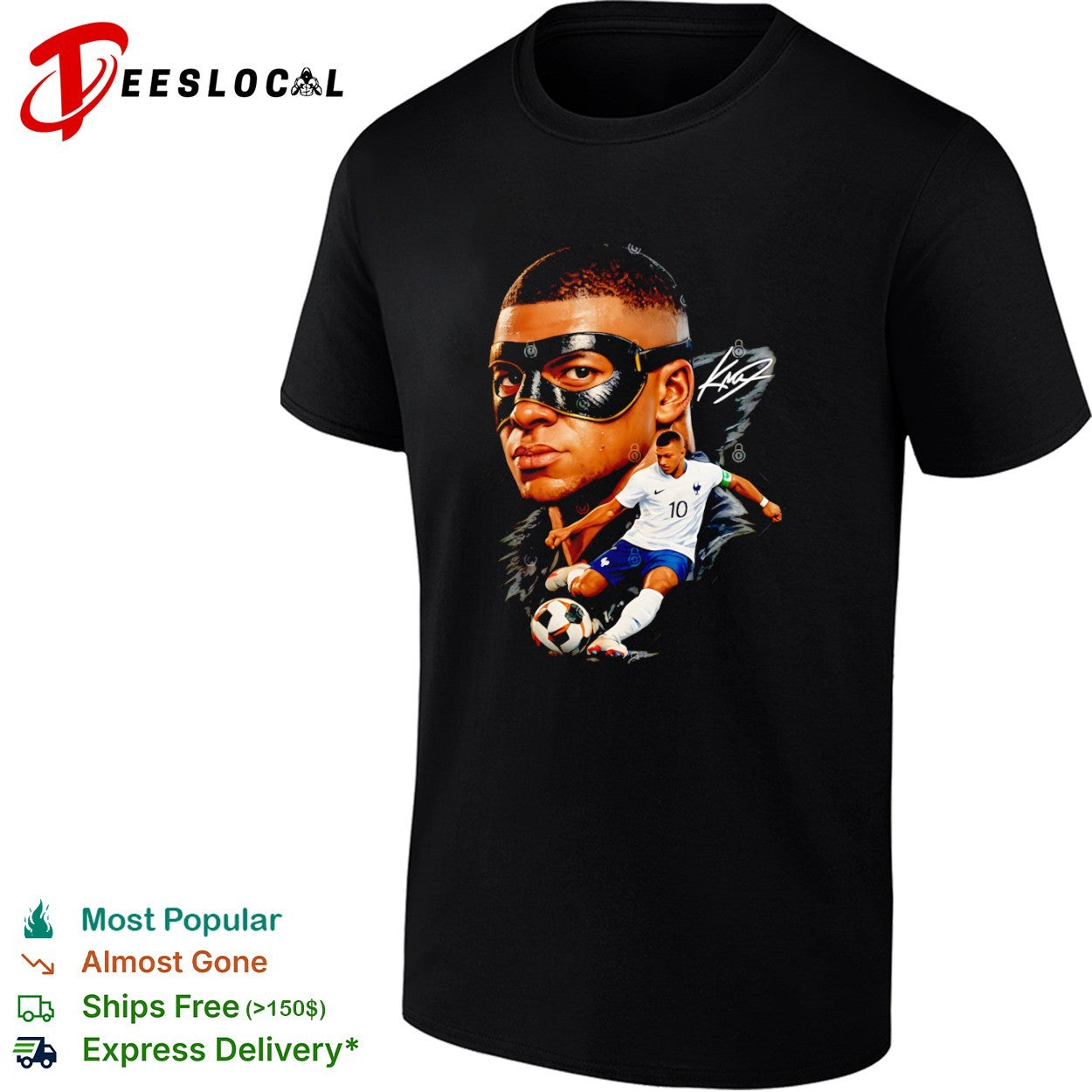 Kylian Mbappé France National Team Signature Portrait - Adult & Kids T-Shirts, Sweatshirts & Hoodies apparel design preview 1