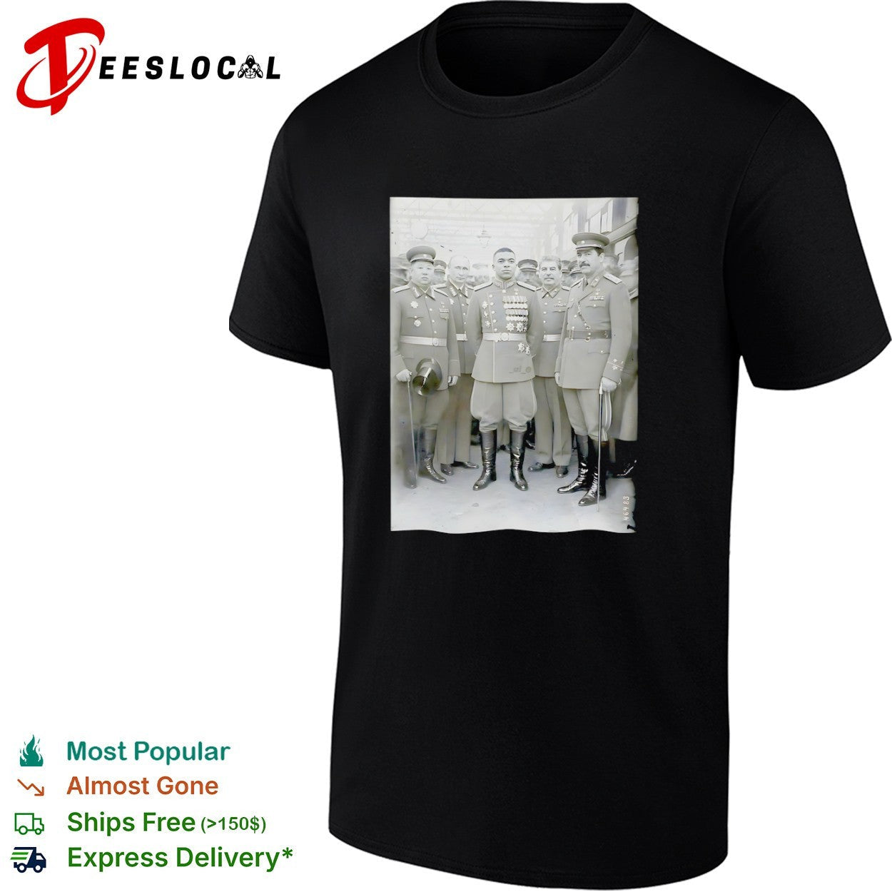 Kylian Mbappé with Vladimir Putin and Joseph Stalin - Adult & Kids T-Shirts, Sweatshirts & Hoodies apparel design preview 1