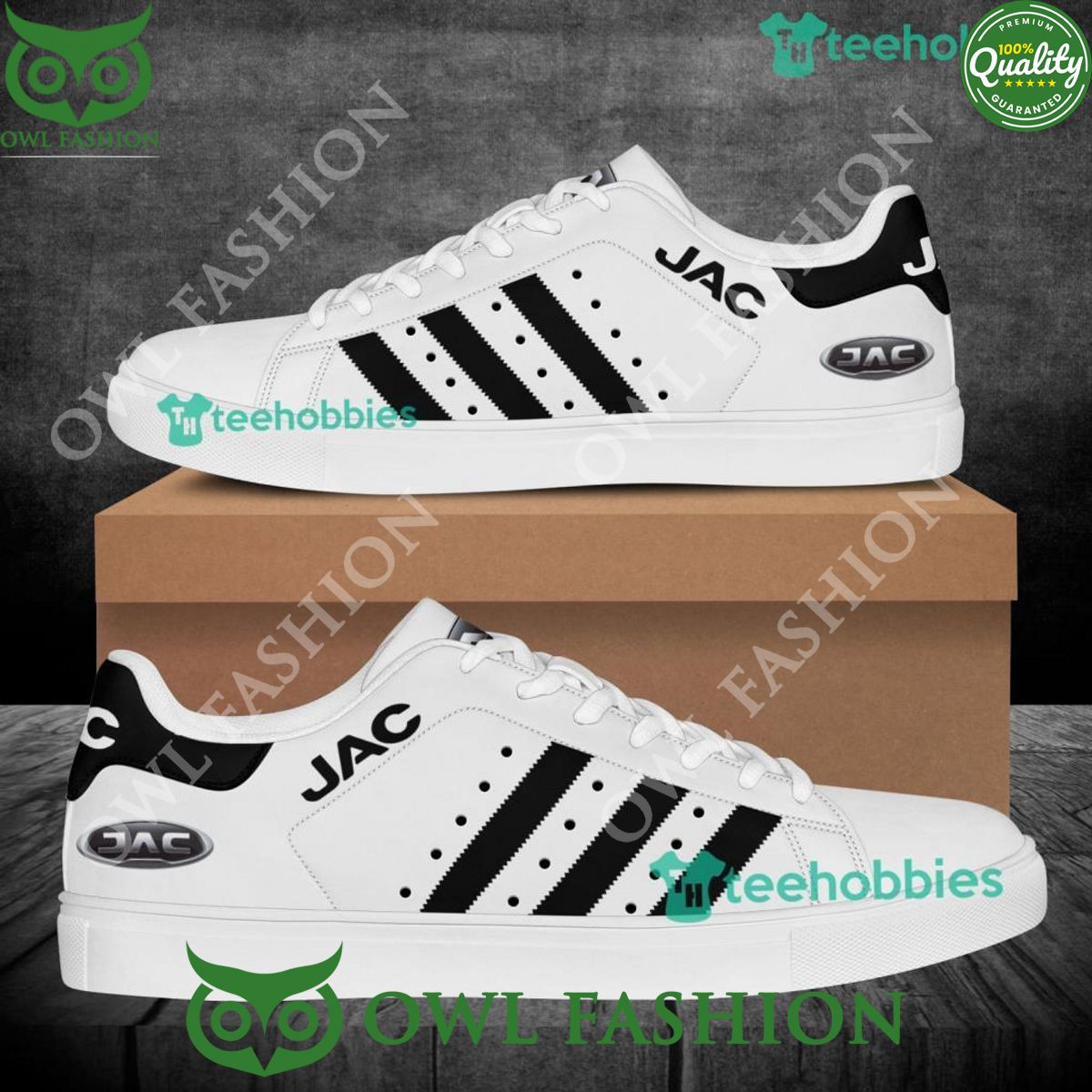 Jac Motors Logo Basic White Stan Smith Skate Shoes - Adult & Kids T-Shirts, Sweatshirts & Hoodies apparel design preview 1