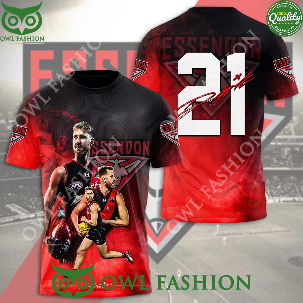 Essendon FC x Dyson Heppell Football Number 21 3D - Adult & Kids T-Shirts, Sweatshirts & Hoodies apparel design preview 1