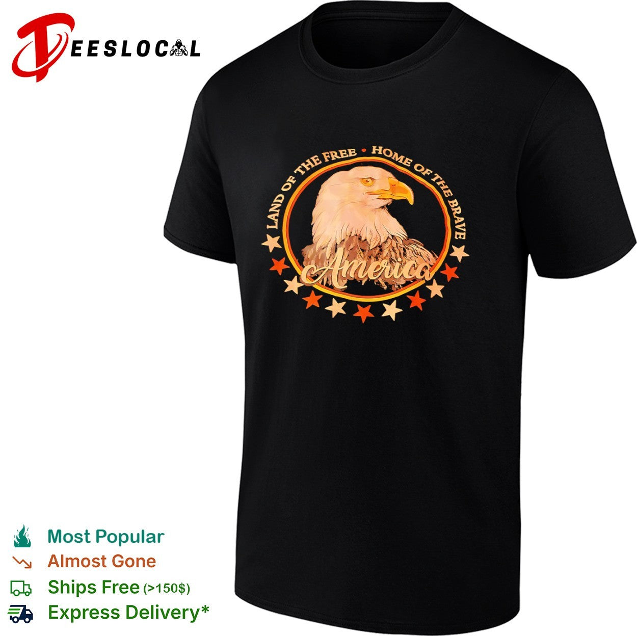 Land of the Free Home Brave America Bald Eagle - Adult & Kids T-Shirts, Sweatshirts & Hoodies apparel design preview 1
