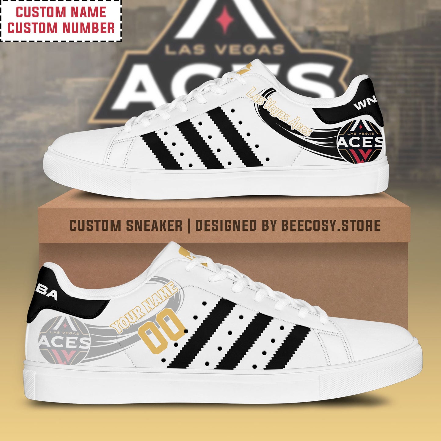 NBA Las Vegas Aces Personalized Stan Smith Low top - Adult & Kids T-Shirts, Sweatshirts & Hoodies apparel design preview 1