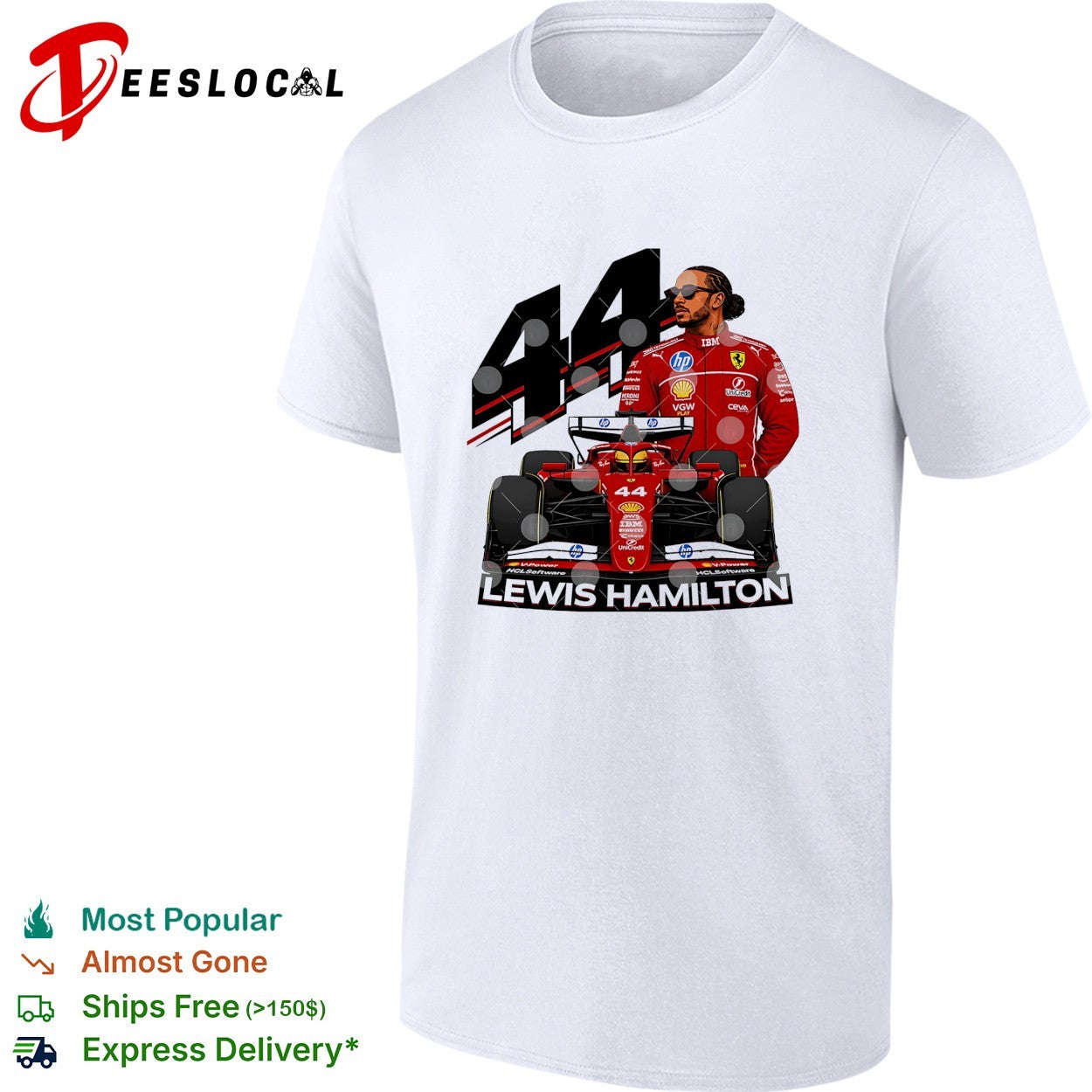 Lewis Hamilton Ferrari F1 number 44 - Adult & Kids T-Shirts, Sweatshirts & Hoodies apparel design preview 1