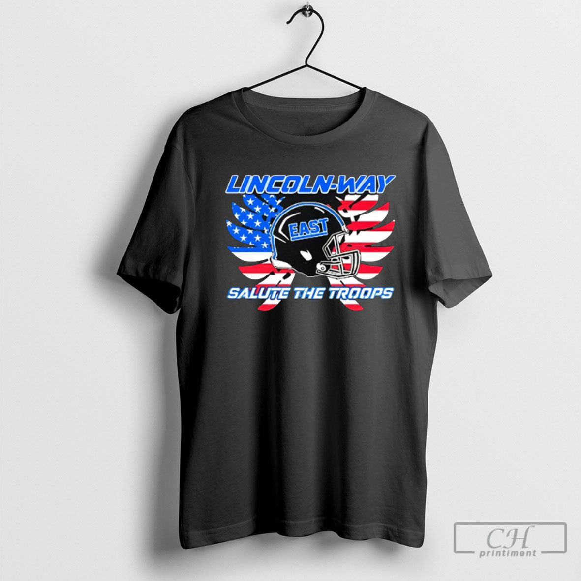 Lincoln Way East Salute The Troops Logo Mashup - Adult & Kids T-Shirts, Sweatshirts & Hoodies apparel design preview 1