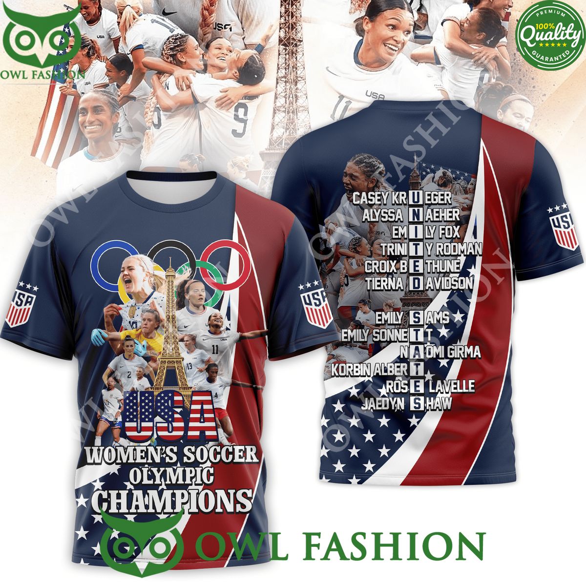 Women soccer olympic Champions USA team names - Adult & Kids T-Shirts, Sweatshirts & Hoodies apparel design preview 1