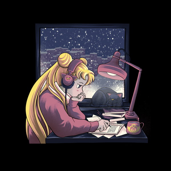 Lofi Moon Girl - Adult & Kids T-Shirts, Sweatshirts & Hoodies apparel design preview 1