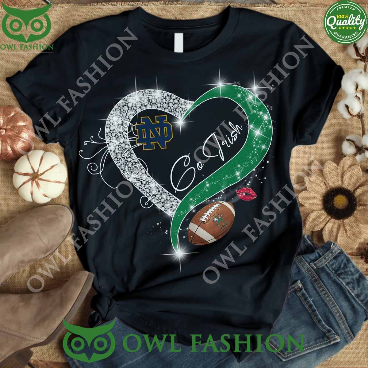 Notre Dame Fighting Irish Heart Pattern Valentine 2D - Adult & Kids T-Shirts, Sweatshirts & Hoodies apparel design preview 1