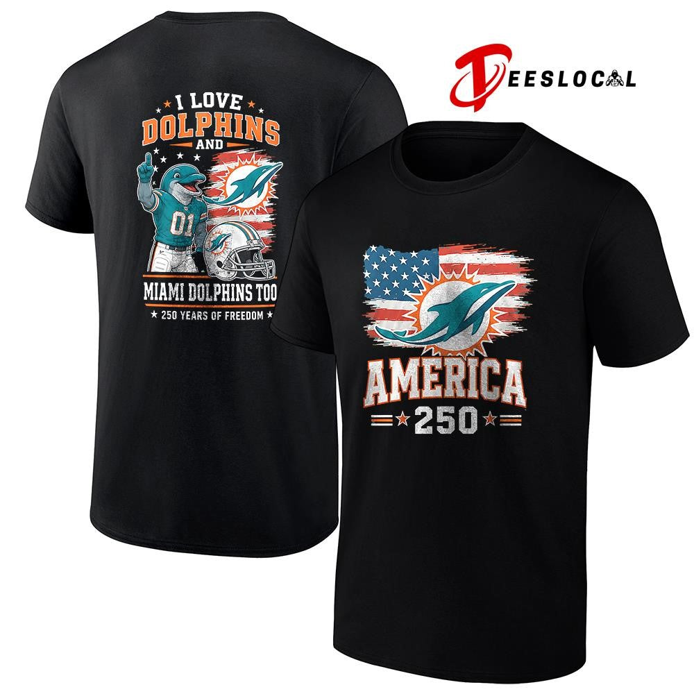 Miami Dolphins 250 years of freedom mascot - Adult & Kids T-Shirts, Sweatshirts & Hoodies apparel design preview 1
