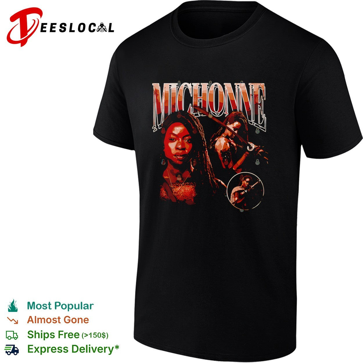 Michonne The Walking Dead sword character portrait - Adult & Kids T-Shirts, Sweatshirts & Hoodies apparel design preview 1
